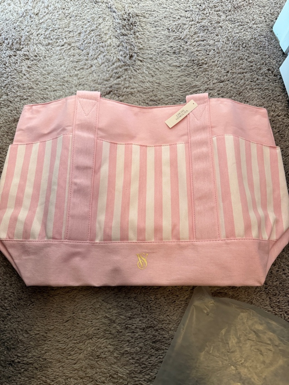 Victoria's Secret Pink & Cream Striped Canvas Tote